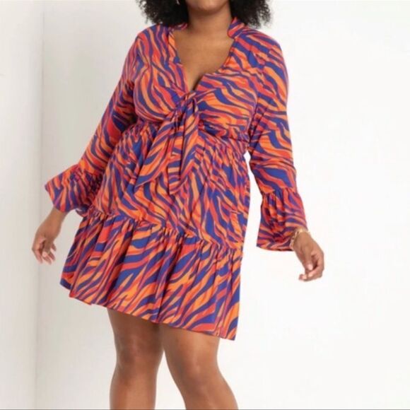 Eloquii Tie Front Ruffle Hem Mini Dress - Picture 1 of 6